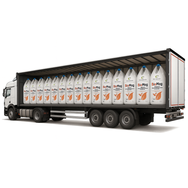 Náves 24 t naložený bigbagmi BioMag pripravený na dopravu vápenato-horečnatého hnojiva.